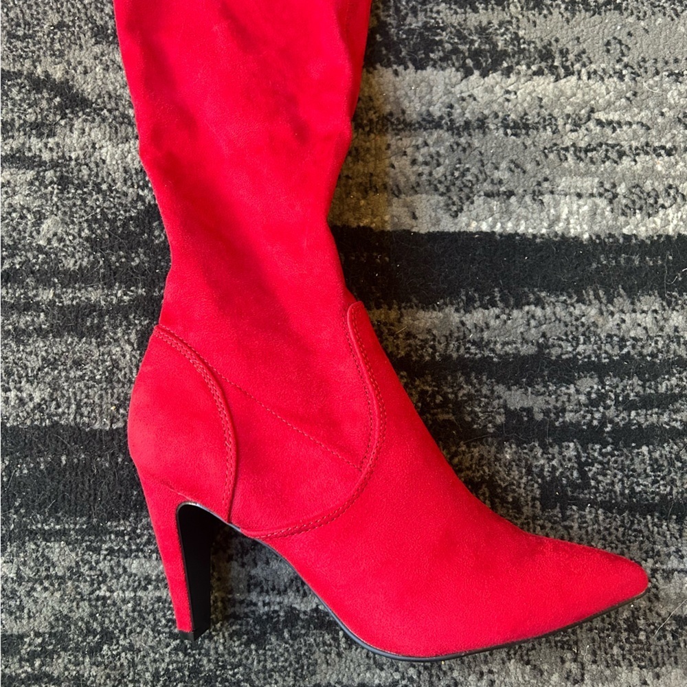 DREAM PAIRS Red Suede Over The Knee Boot With Heel - Picture 10 of 16